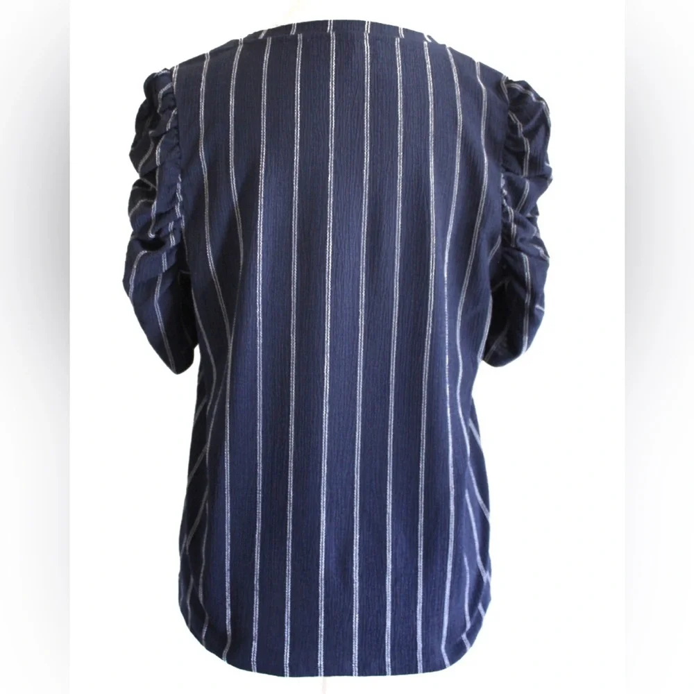 Loft Stripe Puff Sleeve Short Sleeve Top Large Preowned